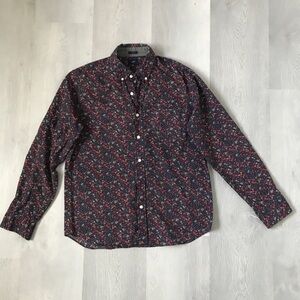 J CREW MENS SHIRT FLORAL BLACK RED BUTTON DOEN LONG SLEEVE LARGE